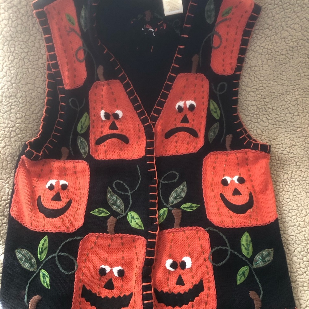 Halloween sweater vest with hand done beading